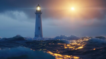 A lighthouse shining over rough seas, representing guidance and help in finding the way