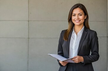 Professional Businesswoman Smiling and Holding Documents