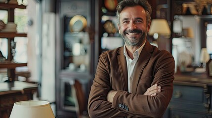 Obraz premium Charming man with a magnetic smile, standing confidently in a professional environment