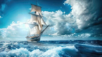 A sailboat on an open ocean, symbolizing the freedom and adventure of sailing the seas