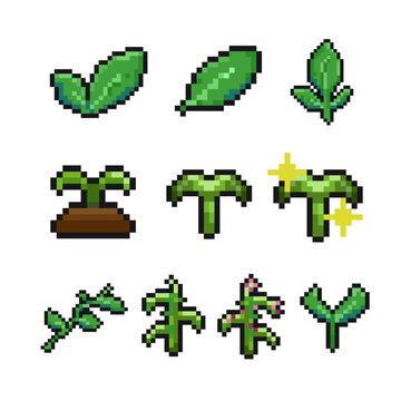 pixelated green greenery sprout leaf pixel art game items nature