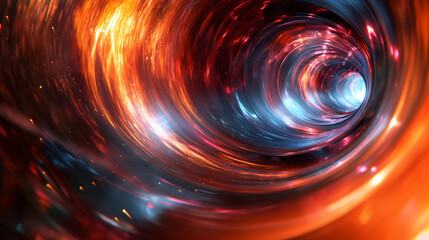 A mesmerizing burst of vibrant colors swirls and dances in a captivating spiral pattern at the center of the frame symbolizing a wormhole