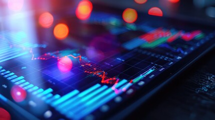 Abstract financial data visualizations on a digital tablet, representing business intelligence and data analysis