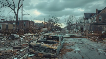 Fototapeta premium In the wake of destruction, communities united, weaving a tapestry of resilience and solidarity.