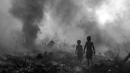 Obraz premium Through the smoke-choked air, a sense of unity emerged, binding communities together in shared grief and determination.