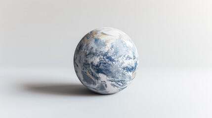 A small, round, blue and white planet with a rocky surface, representing Earth. Concept of preserving the planet and environmental conservation.