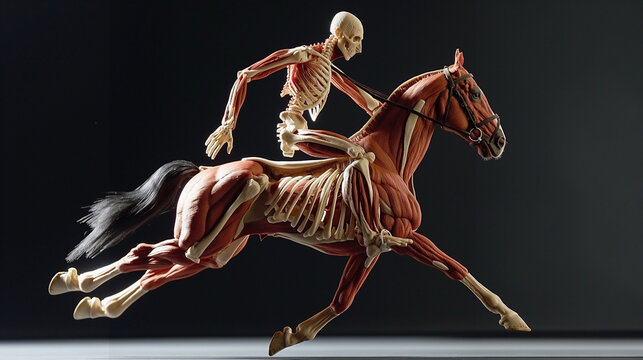 Anatomy of the human and horse bodies while running