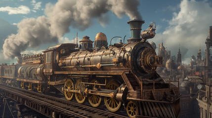 old steam train in the city