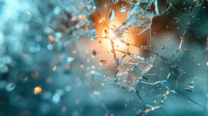 The image illustrates a close-up of broken glass, with an orange and teal blurred background giving...