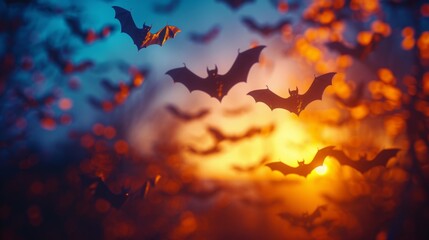 minimalist party invitation, vibrant halloween party invitation features colorful bats against a bright yellow backdrop, minimalistic design with room for text