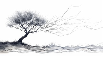 Fototapeta premium minimalist tree art, minimalist line art illustration of a tree with a single continuous line for trunk and branches, capturing essence in simplicity