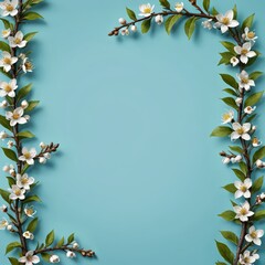 Fototapeta premium White Flowers Border on Blue Background