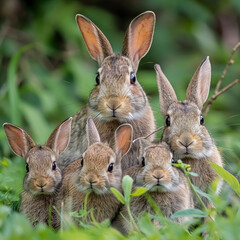 Fototapeta premium family rabbits in the grass