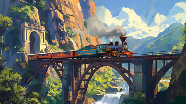 bridge train in the mountains