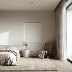 The bright airy bedroom has king size bed with white linen bedding and a comfortable wicker chair by the window