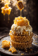 Honeycomb Ice Cream Drizzled with Honey