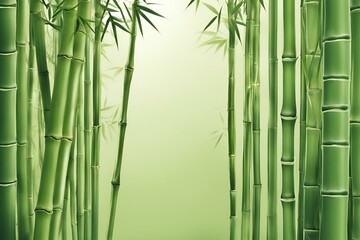 Fototapeta premium Tranquil bamboo forest background, green bamboo stems, zen nature wallpaper, minimalist design, serene bamboo grove, space for text