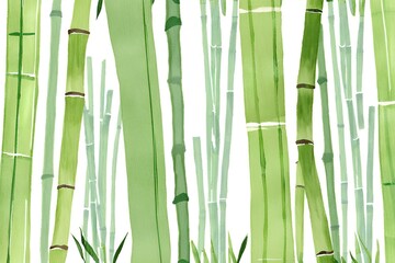 Fototapeta premium Watercolor bamboo illustration, serene and minimalist, Zen theme, calming design, ample space for text