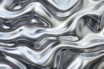 Abstract Liquid Chrome Texture Background with Metallic Fluid Waves, Shiny Smooth Reflective Design, 3D Render