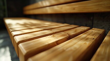 Close-up of a wooden bench, concept of realistic modern interior design