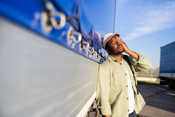 Stressful truck driver occupation. Trucking business.