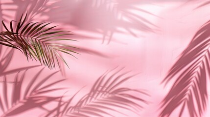 Palm leaf shadows on pink wall, Background for product advertisement, Summer tropical travel beach with minimal concept, Banner with copy space, generative ai