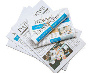 Different newspapers on white background