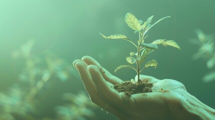 hand holding small tree for planting. concept green world earth day, generative ai