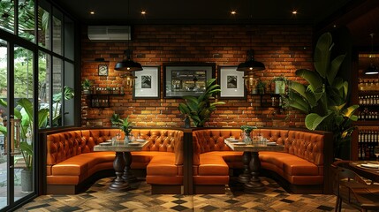 Booth-Style Restaurant Interior with Brown Decor