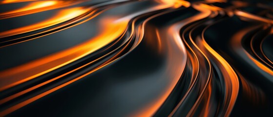 Naklejka premium Waves of abstract layered curves in orange zinc color, abstract background banner