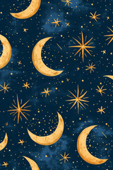 Fototapeta premium nigth sky pattern with deep blue base moons and stars