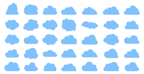 Set of Blue Cloud-Shaped Icons