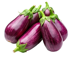 Glossy purple eggplants with a smooth skin and firm flesh, ideal for roasting or grilling. transparent background