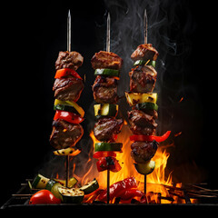 Barbecue meat skewer with juicy marinated chunks..