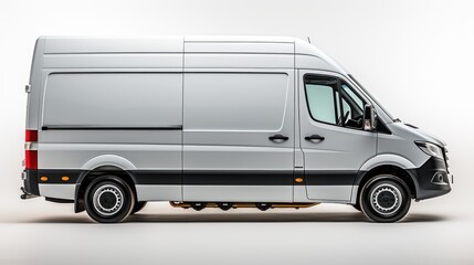 white delivery van side view on isolated empty background for mockup.