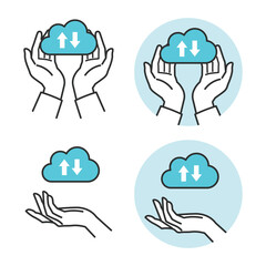 クラウドのアイコンを手のひらにのせて、DXを表現するシンプルイラスト