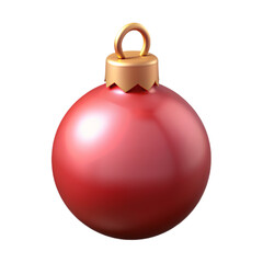 A festive 3D illustration of a glossy red Christmas ornament with a golden cap and loop, isolated on a transparent background. Perfect for holiday-themed designs