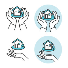 家を手のひらに載せて、家庭や不動産を表現したシンプルイラスト