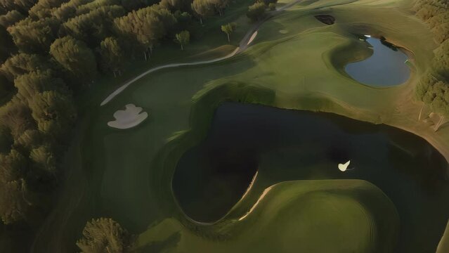 Aerial View of Golf Course Surrounded by Trees