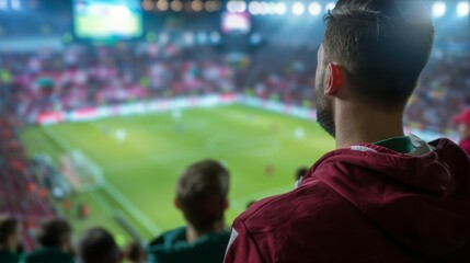 Fototapeta premium A man is watching a soccer game with a crowd of people, football fans