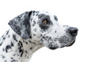 Close up of a Dalmatian dog's face, suitable for pet-related projects