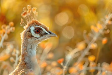 Obraz premium Close-up of a bird in a field of colorful flowers. Suitable for nature and wildlife concepts