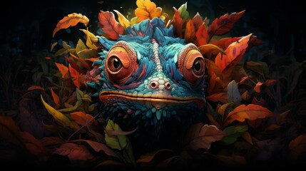 Vivid illustration of a chameleon blending into its surroundings