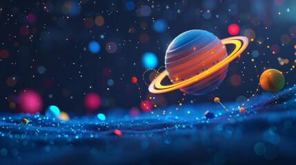 Naklejka premium Captivating orbiting planet mobile for baby room decor, high definition visuals, mesmerizing motion on clean background.