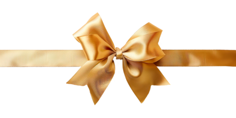 golden bow, gift decoration, transparent background, PNG format