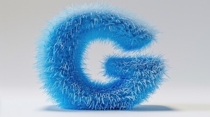 Fototapeta premium Blue fuzzy letter g on white surface, suitable for educational materials