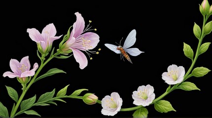 Obraz premium Pink and White Flowers with Butterfly