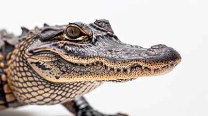 Fototapeta premium Close up of a toy alligator on a white surface. Suitable for children's toys concept