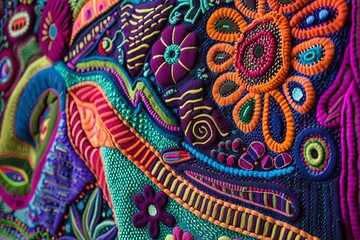 Vibrant Threads. Tapestry. Colorful Woven Textile Background.	