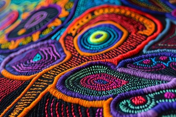 Vibrant Threads. Tapestry. Colorful Woven Textile Background.	